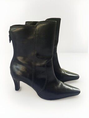 Vintage UNISA Kerry Zip Up Kitten Heel Boots Black Size 6.5 Brazil Pumps